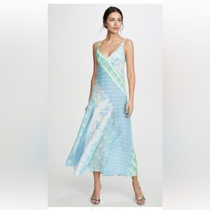 RIXO Denise Paneled Tank Maxi Dress Blue Floral Print Patchwork NWT